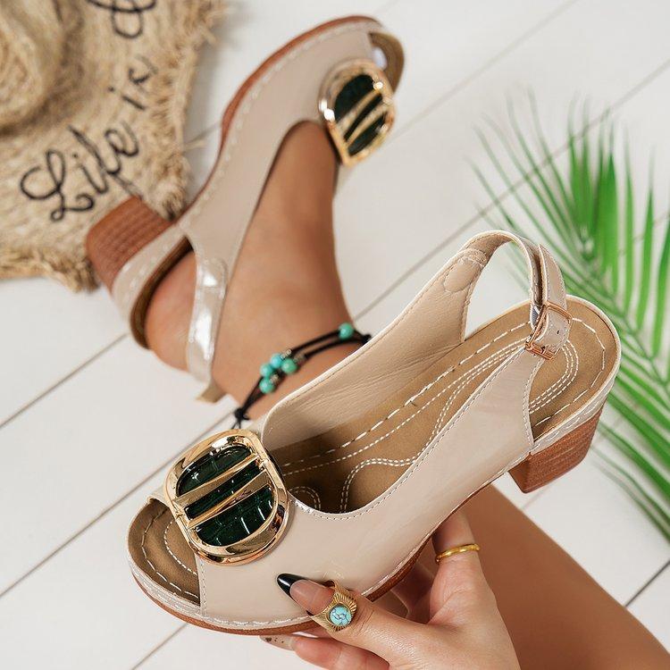 

Large size bright leather metal buckle with fish mouth beach sandals summer fashion rocking shoes TEMU women 43 абрикосовый