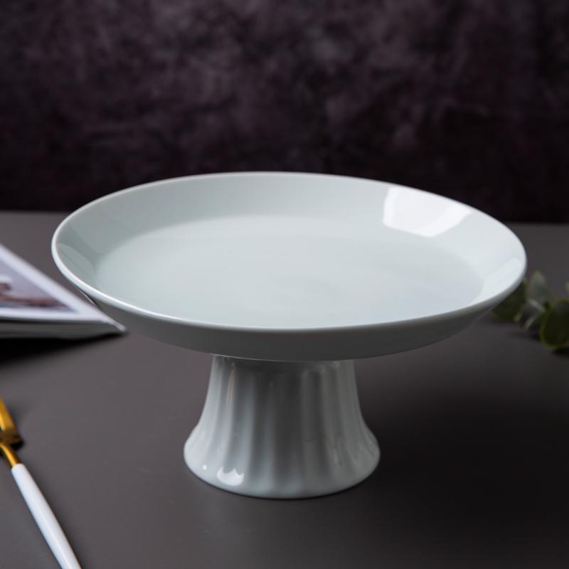 Ceramic High-Footed Dim Sum & Dessert Plate - Chinese Tea, Snack, Tribute, or Fruit Plate