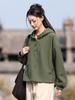 Women's Winter Heavy Industry Insulated Plus Velvet Hooded Button-Up Cotton Linen Pullover