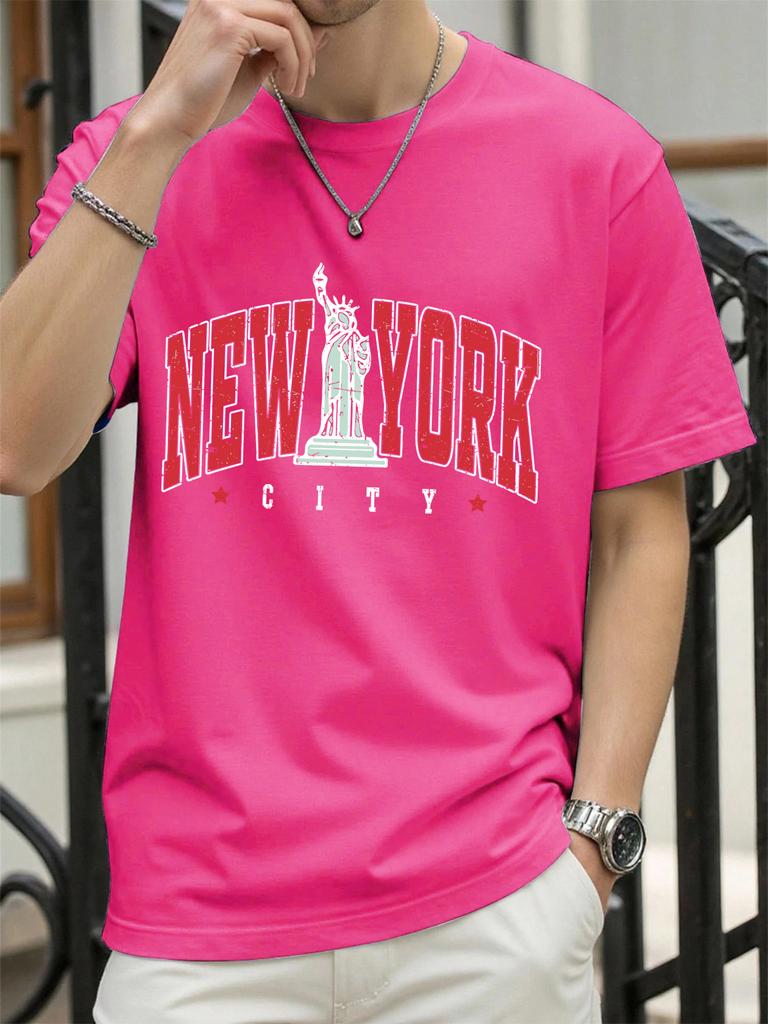 The Statue Representing New York Man Tee Shirts ONeck Summer New Short Sleeve Fashion Cotton Streetwear Loose Casual TShirt