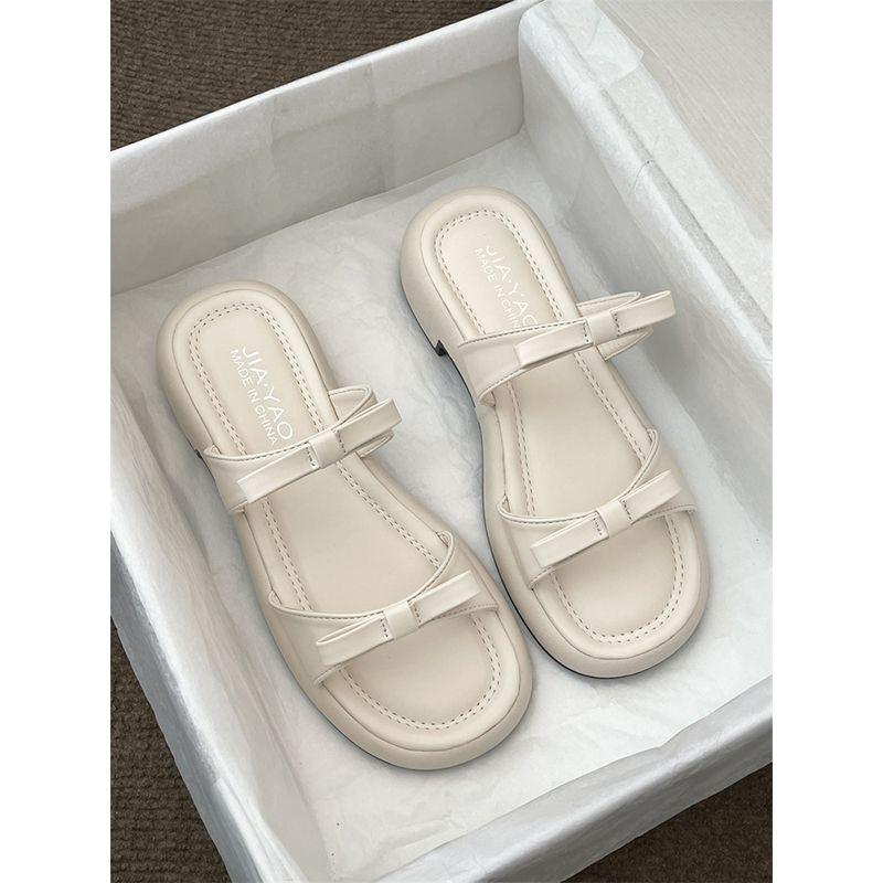 Silver French with Skirt One-word Thick-soled Slippers Women's Summer Fashion Outer Wear 2025 Sweet Bow Cool Slippers