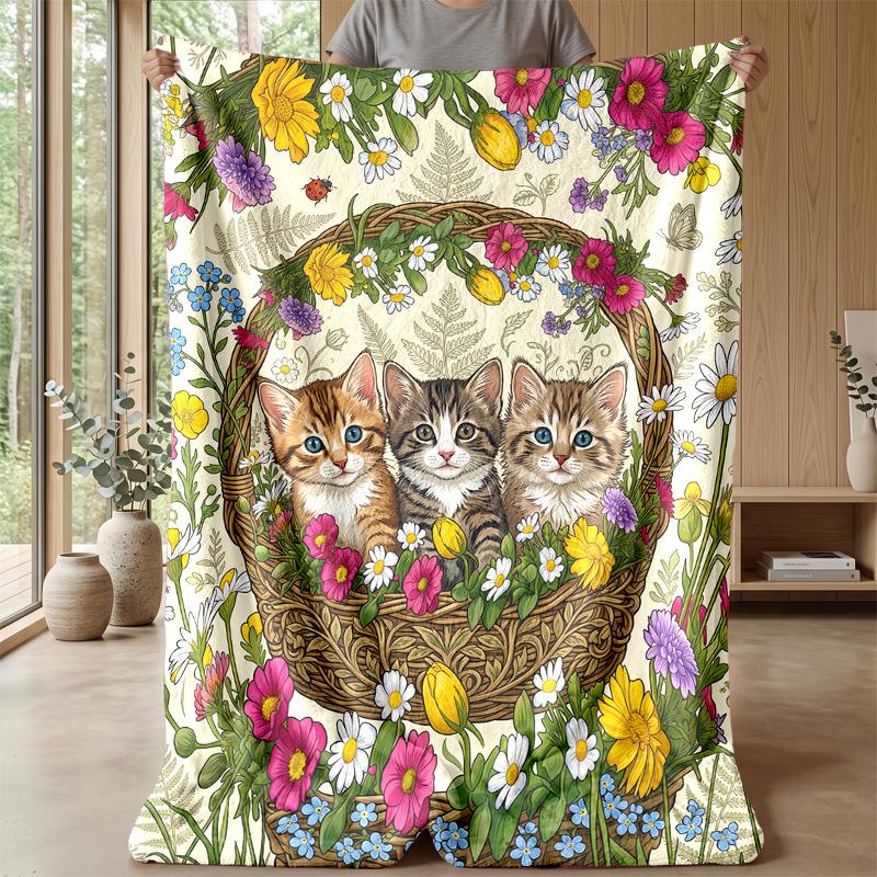 Fantasy Kitten Dreamscape Theme blanket Lightweight Warm Flannel Blanket Decorative Throw Blanket for Home Decoration