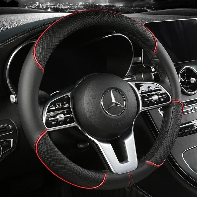 Suitable for Car Deco Full Leather Stitching Line Car Steering Wheel Cover, Three-Dimensional Anti Slip, Timple and Fashionable
