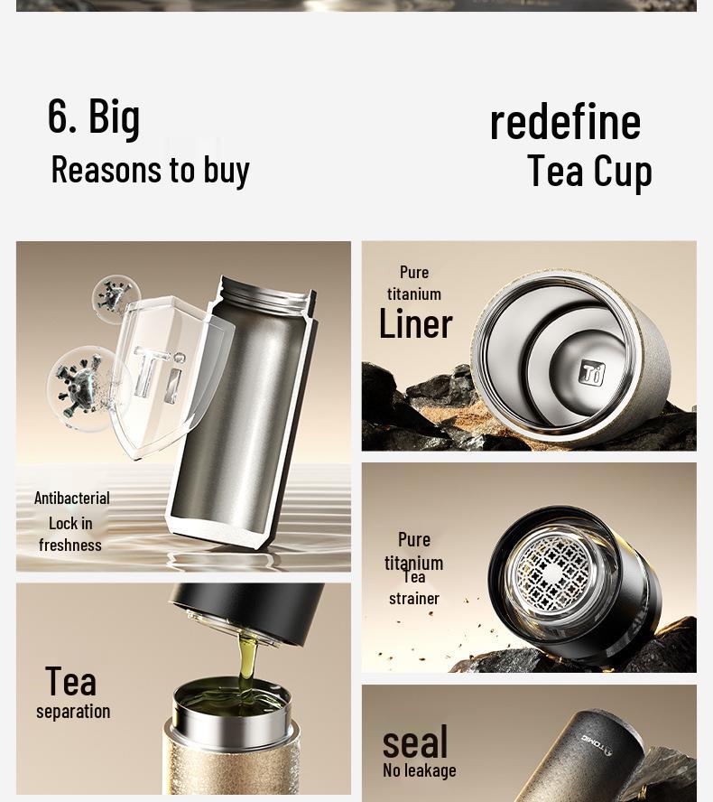 TeMeiKe 2026 Pure Titanium Thermos with Tea Separator - Large Capacity Men's Gift Cup