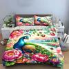 Peacock and Floral Landscape Bedding Duvet Cover Set  (1*Duvet Cover 2*Pillowcases, without duvet insert)