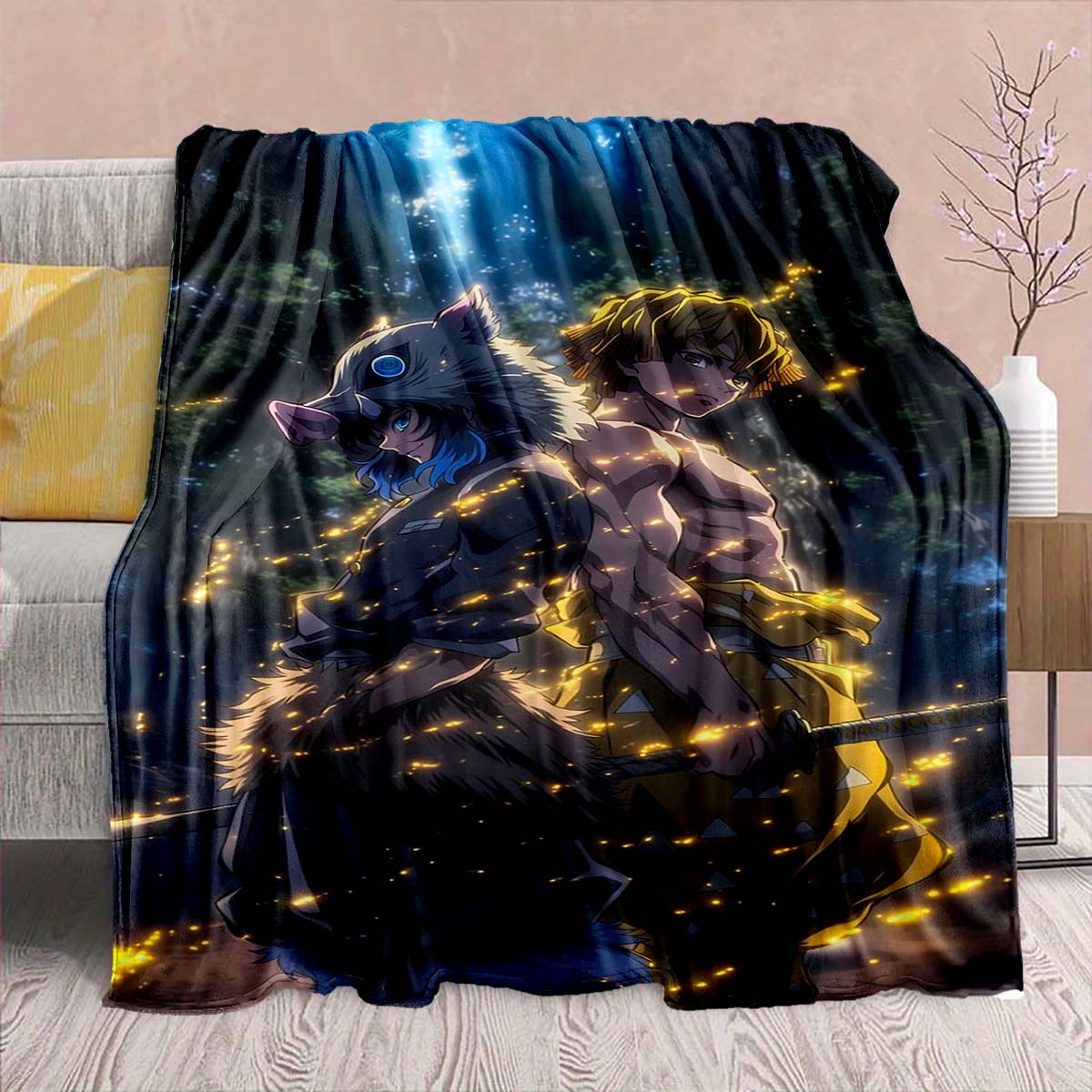 

Demon Slayer Anime Flannel Blanket - Soft Warm Perfect for Sofa, Bedding Camping Travel Office Home Decor -QJY 75x90cm