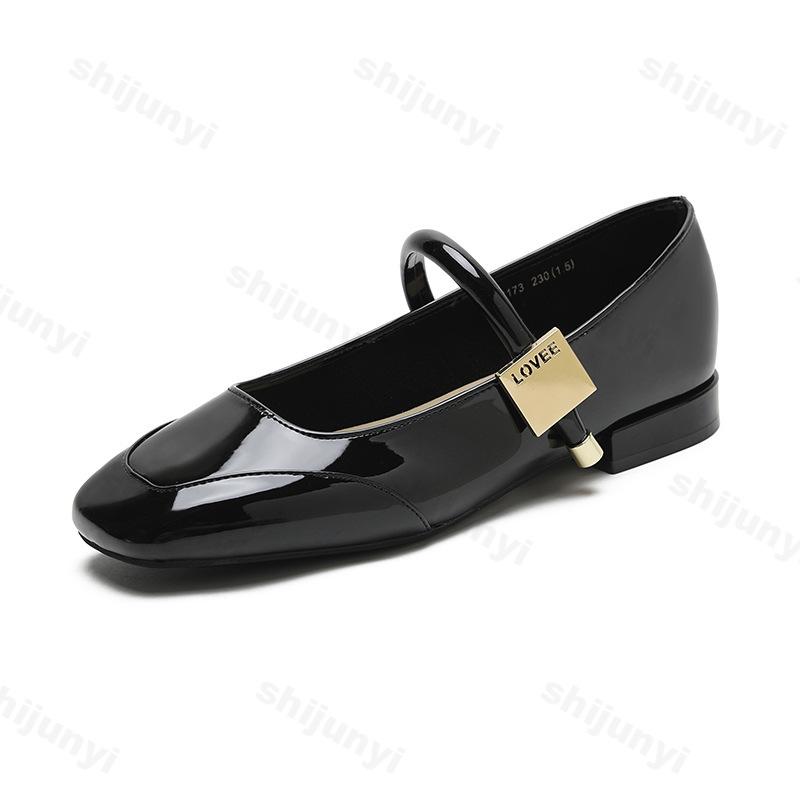 New Style Red Black Apricot Silver Mary Jane Women's Shoes Small Leather Shoes Season Match Skirt Square Head Shallow Mouth