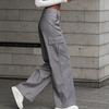 Women's Street Style Design Sports Pants Fashion Solid Color Female High Waisted Straight  Cargo Trousers