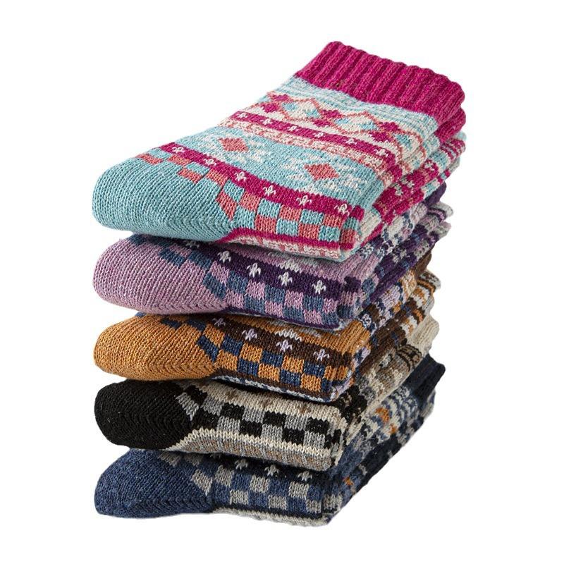 5/10 Paar Bequeme Lässige und Vielseitige Herbst-Winter-Socken für Damen Mittelwaden-Socken Ethnischer Stil Verdickte Warme Kaninchenwollsocken