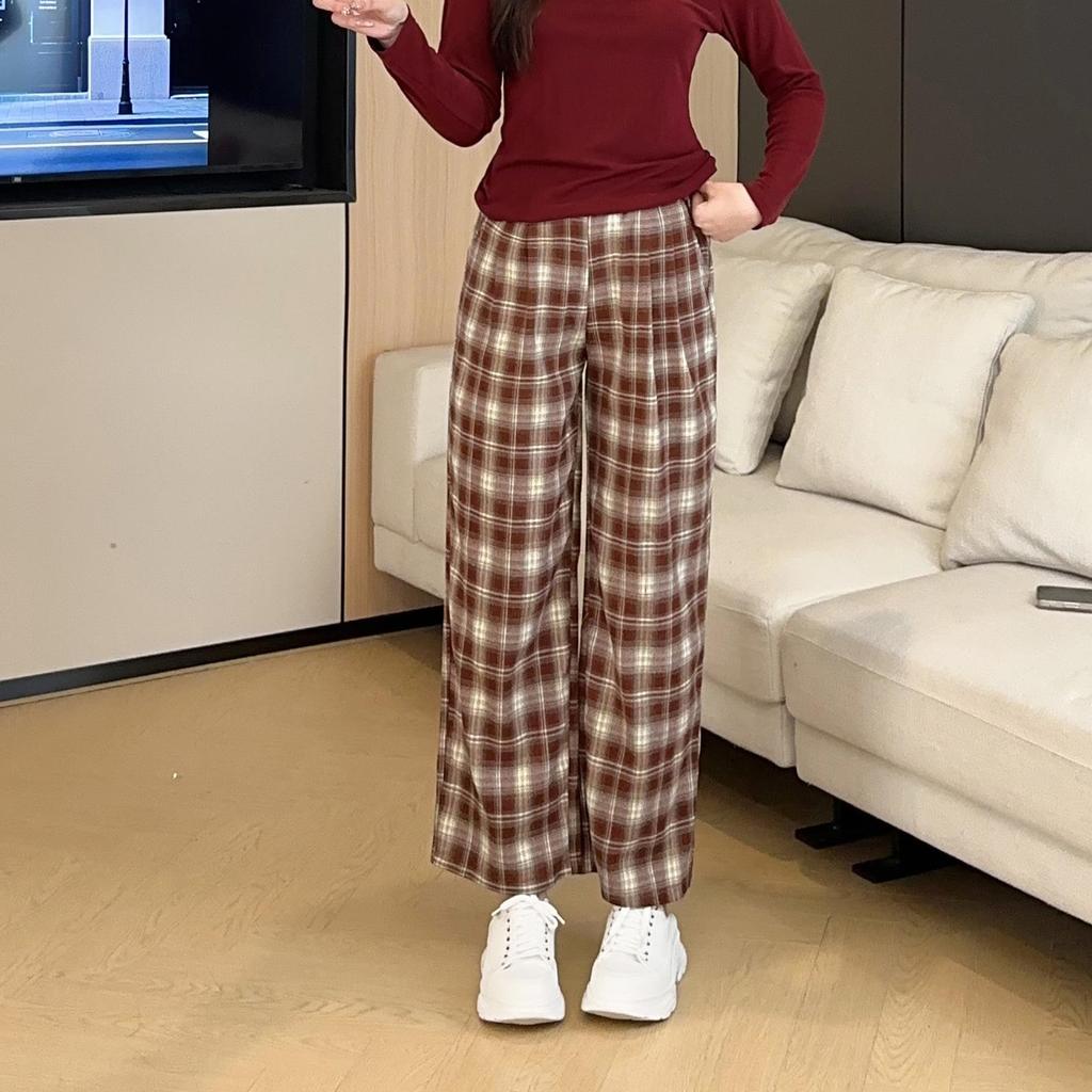 Plaid Elastic Waist Casual Petite Pants - Plus Size, Versatile Spring/Summer Style