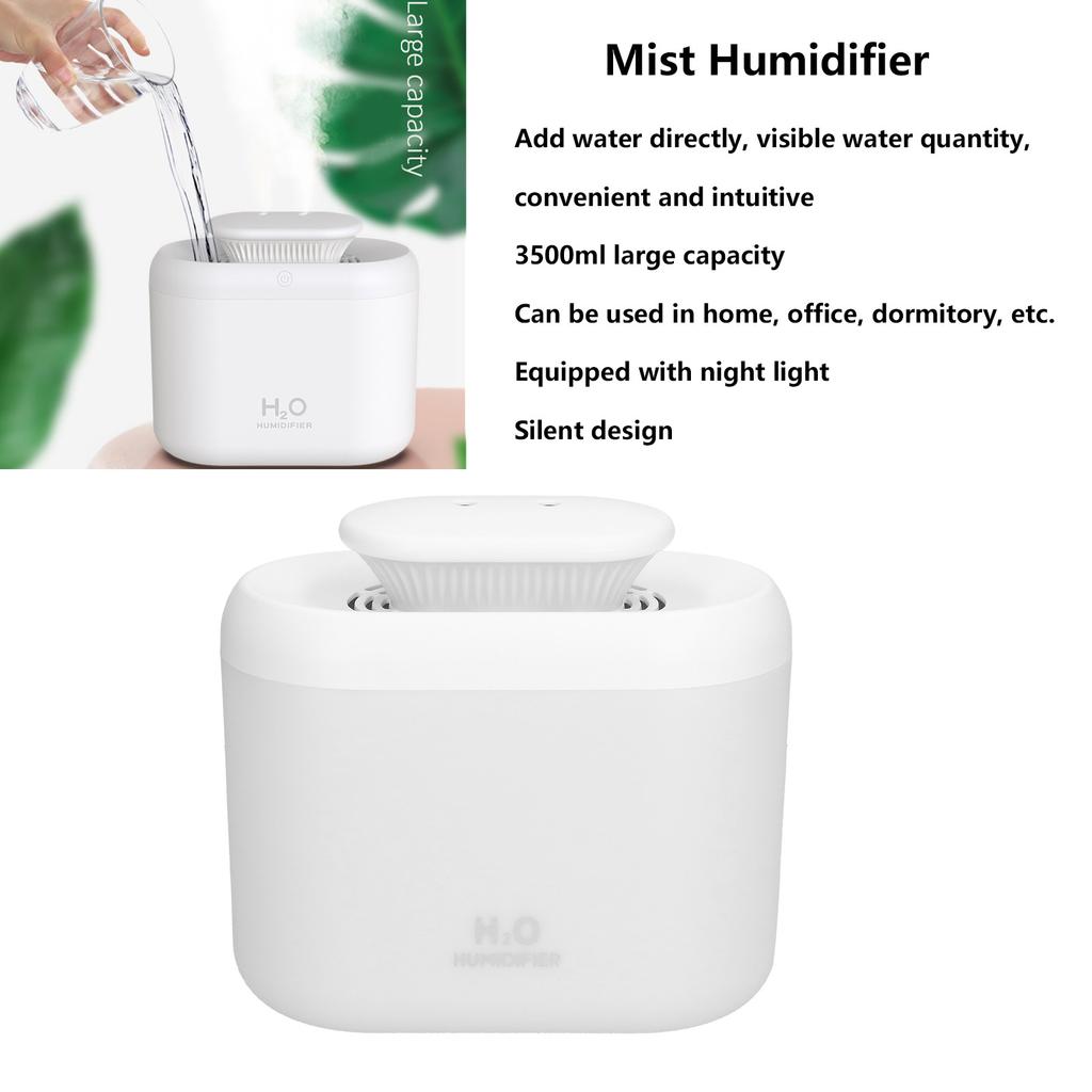 Mist Humidifier 3500ml Large Capacity Silent Diffuser with Night Light for