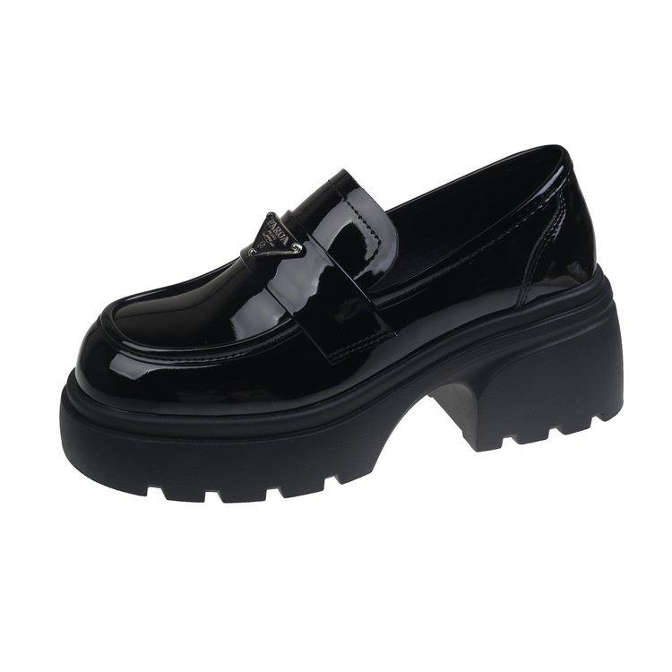 

Platform-soled loafer single shoes for women in spring 2025, new versatile British style triangle standard height increase, thick heel small leath 40