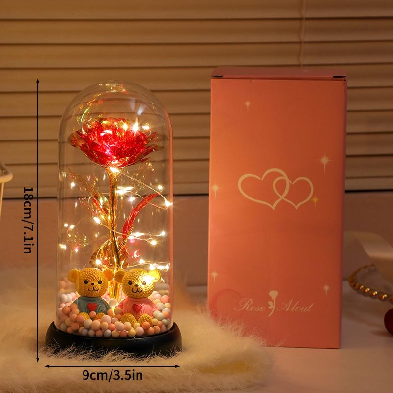 Eternal Rose in Glass Dome Desk Accessorie Artificial Flower Glow LED Roses Flores Eternas Birthday Mother's Day Gift Room Decor