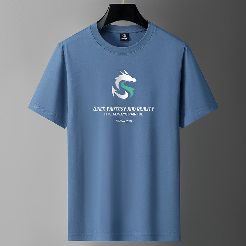 Dragon Pattern M-6XL Pure Cotton Mens Short-sleeved T-shirt Round Neck Boy Casual Tee Shirt