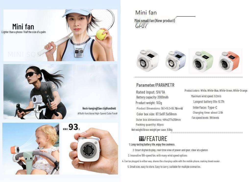 High-Speed Turbo Handheld Fan with Digital Display, USB Fast Charging, Long Battery Life, and Strong Wind Power