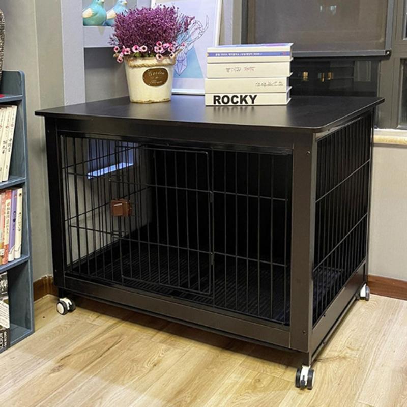 Wooden Dog Cage Pet Indoor Medium Small Dog Cat Fence Household Separate Large Space Dog Cage Move Roller Sleep Rest Pet Beds