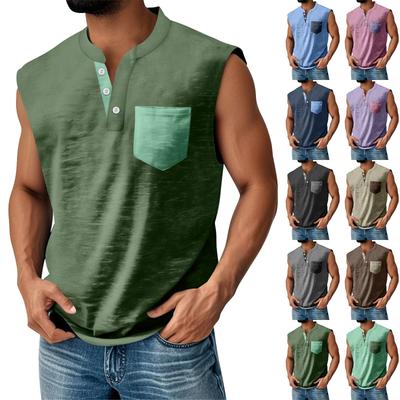 Vestă sport casual de vară pentru bărbați, cu buzunar, cu nasturi, cu culori asortate solide, vestă sport casual pentru bărbați