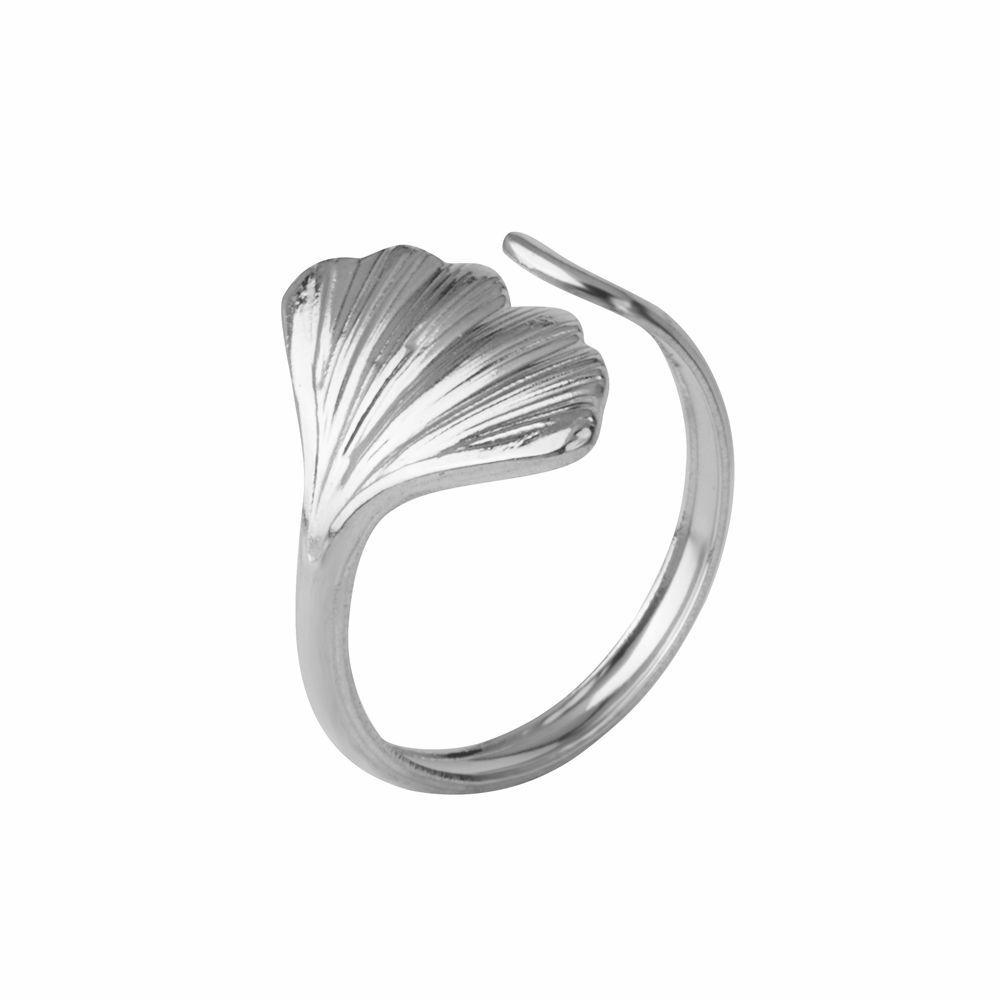 

Women s Stainless Steel Ginkgo Leaf Open Ring - Minimalist and Versatile Jewelry серебряный
