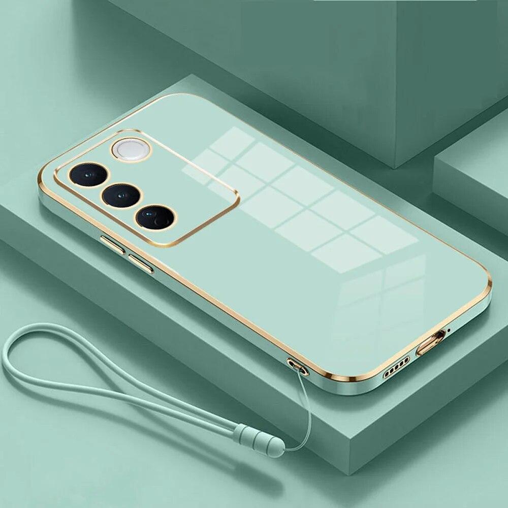 

Чехол для vivo V27e vivo V27 Pro, чехол для телефона Vivo X27, чехол V2230 V2231 V2246 V2237, роскошный противоударный чехол с квадратным покрытием For vivo V27e&Case & Strap небесно-голубой