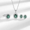 Emerald & Zircon Oval Ring, Pendant Necklace, and Earring Set for Women