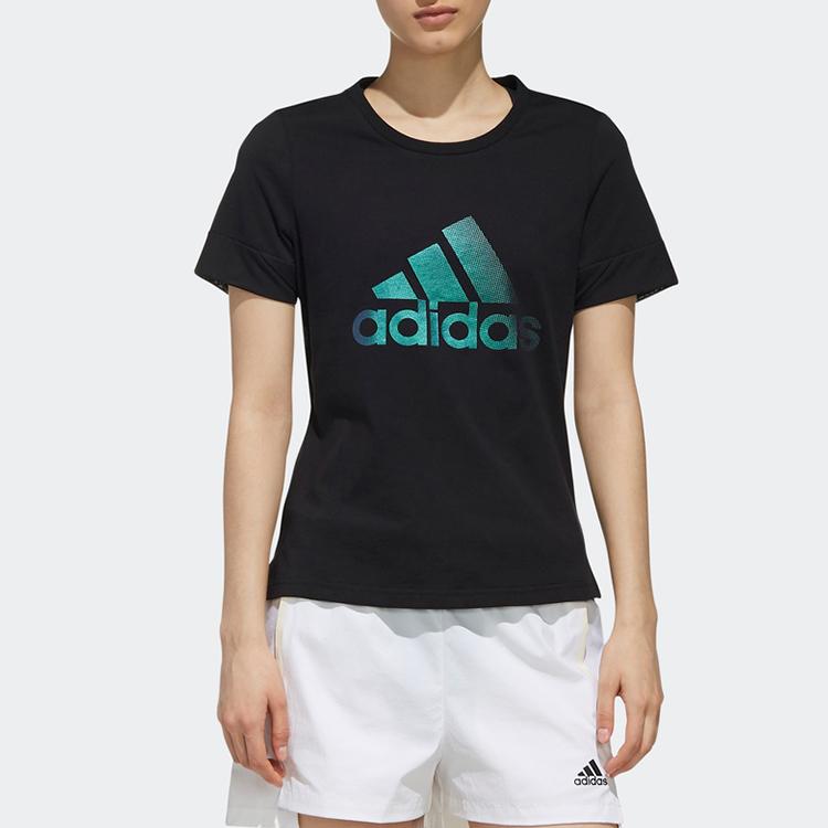 Adidas Letter Logo Print Sports Short Sleeve T-Shirt Women Tops Black DY8637