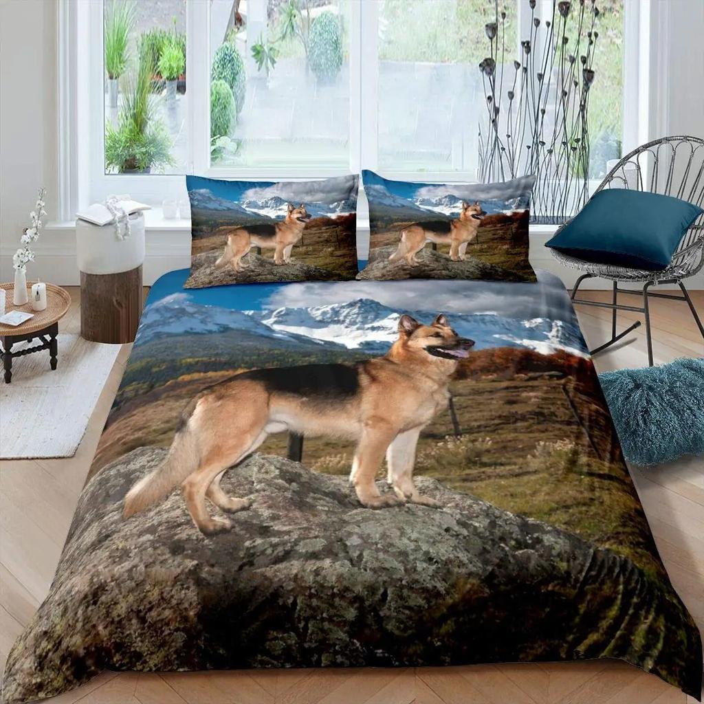 3D Cute German Shepherd Dog Duvet Cover Set And Pillowcases 75*50, Animal Puppy Printed Duvet Cover For Children, Boys And Girls