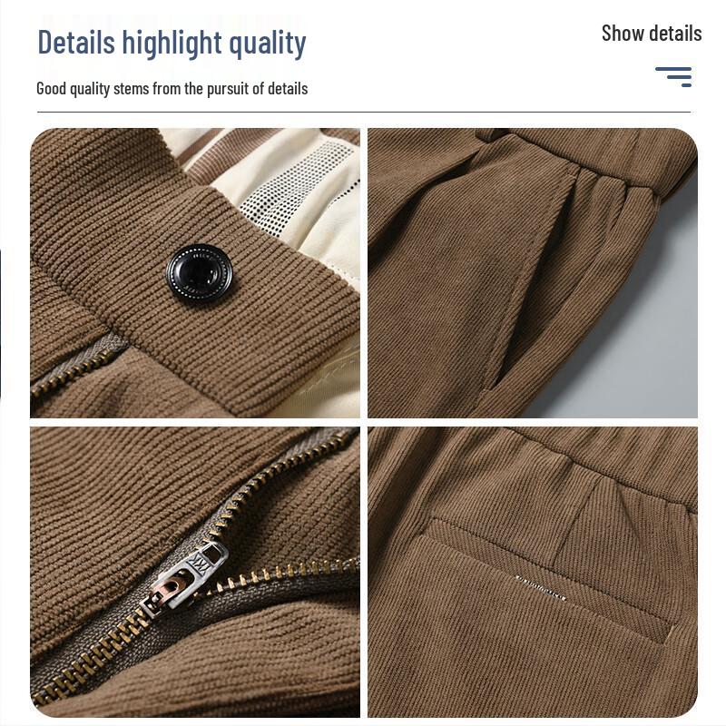 Bao Cai Yang Men's Corduroy Straight-Leg Warm Casual Pants