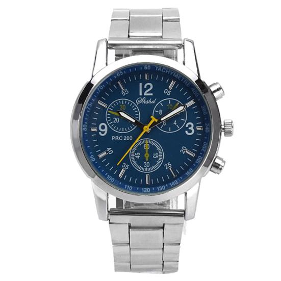 Fashion Men Round Sub-dials Decor Alloy Band Analog Quartz Wrist Watch Gift
