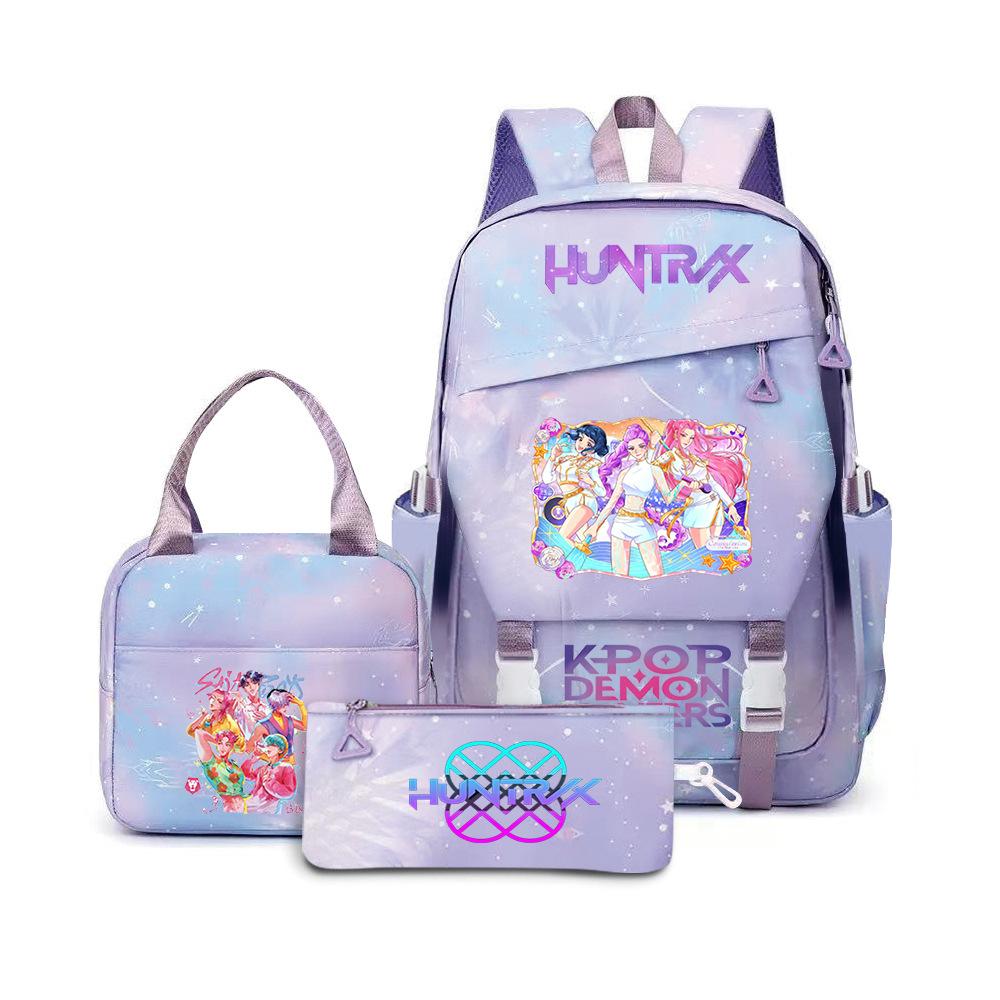 K-Pop Demon Hunter Girl Group Backpack Demon Boy Group Cartoon Anime Lunch Bag Pencil Case Three-Piece Set