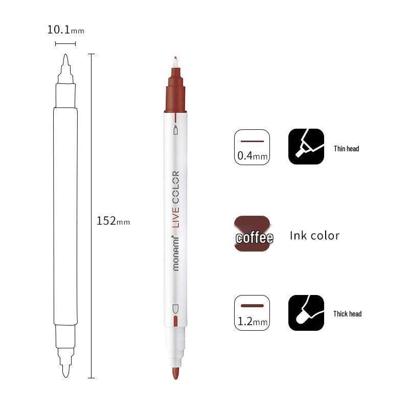 Monami Double-Ended Fiber Tip Liner Pen, 39 Colors for Drawing and Outlining