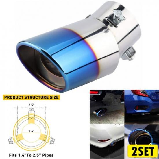 

2Set Car Pipe Exhaust Tip Tail Rear Muffler Throat Stainless Steel Bend Accessor