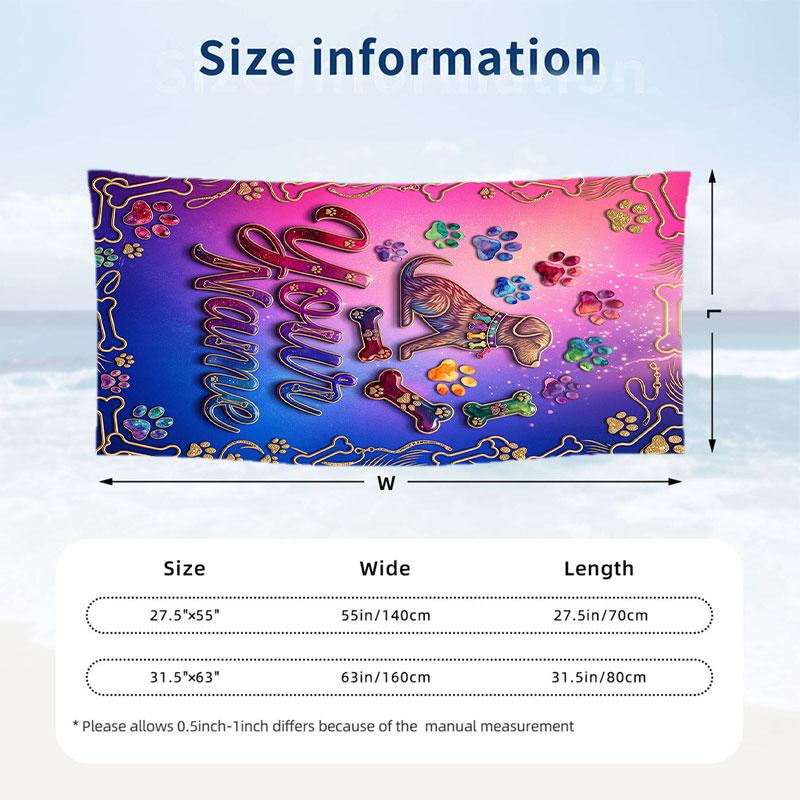 Dog Theme Beach Towel Personalized Custom Name & Text Soft Quick Dry Beach Towel for Swimming Travel