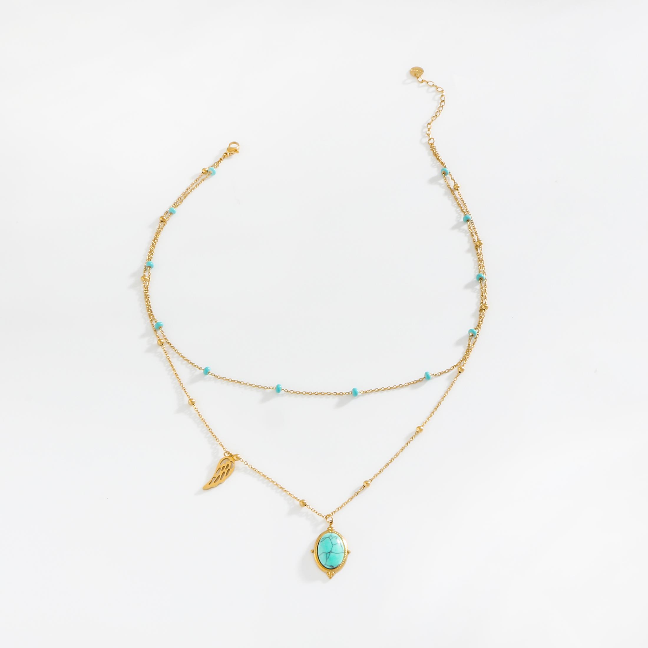 Wing shape and turquoise pendant Bohemian style golden women s fashion jewelry gift, daily party wear multi-layer necklace золотой
