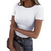 Fashion Striped Round Neck, Slim Fit Women's Short Sleeved T-shirt, Women's Short Sleeved, Elastic Round Neck Ribbed, Slim Fit T-shirt, Women's Top