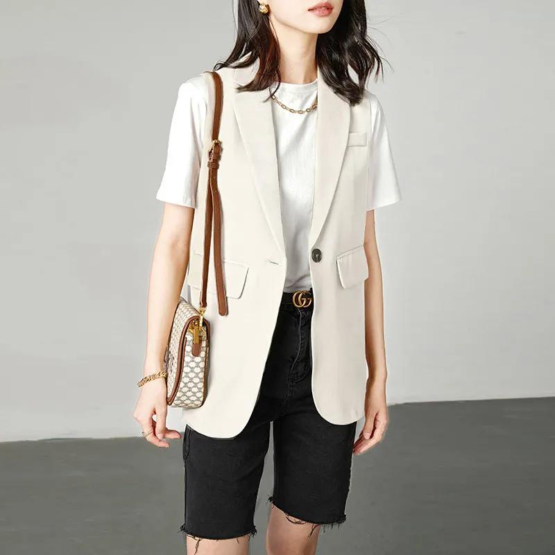 Women's New Spring Fall Blazer Vest Sleeveless Suit Waistcoat Outerwear