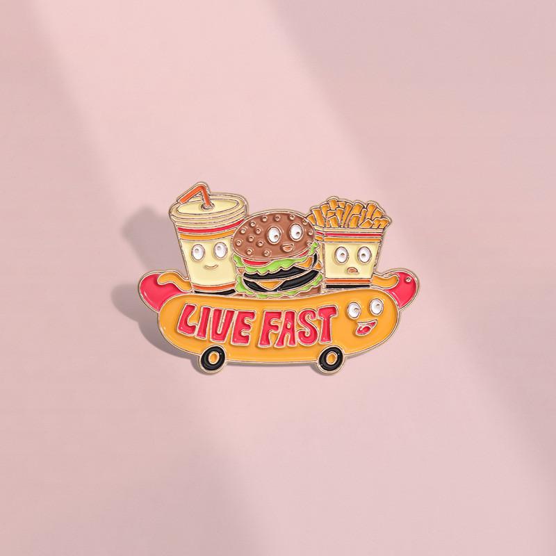 Food Distinctive Cartoon Brooch Stylishly Designed With Hamburger Fries And Hot Dog Elements