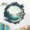 Realistic Landscape Wall Mural 3D Mountain & River Sticker, PVC Waterproof Mural, Peel And Transparent Space Illusion Decal Stick Decals
