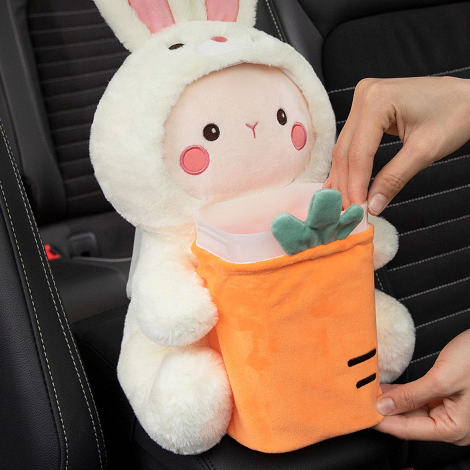 Animal Car Tissue Holder And Trash Bin with Elastic Straps Rabbit