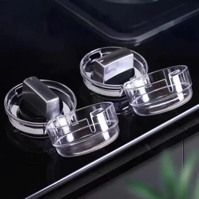 2pc Stove Knob Cover Clear Black Universal Size Gas Knob Covers Knob Covers Prevent Kids & Pets from Turning On Stoves