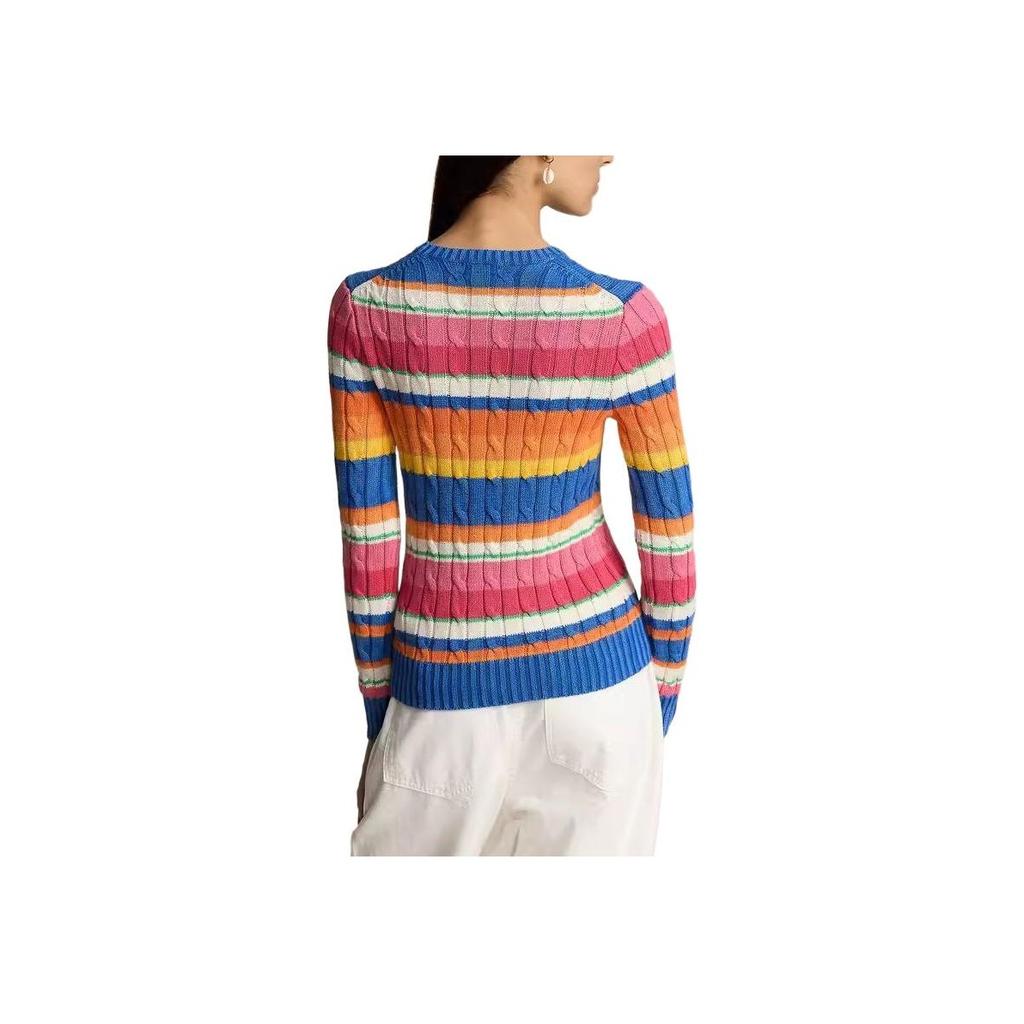 Polo Ralph Lauren SS24 Logo Embroidered Striped Cable Knit Slim Fit Crew Neck Long Sleeve Sweater Women Sweater Multicolor WMPOSWENC020961-400