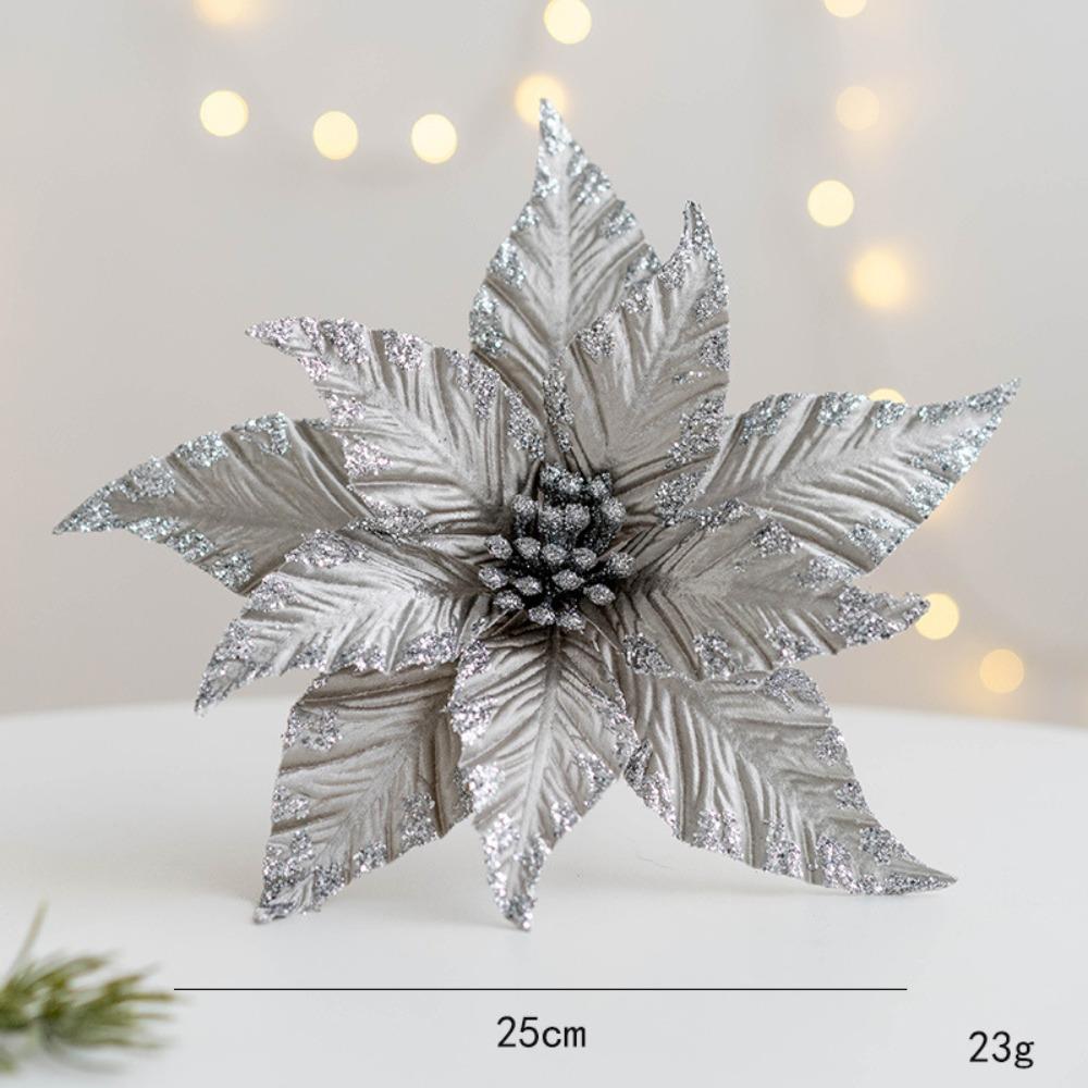 Fabric Plastic Christmas Artificial Flowers 25cm Ornaments Xmas Tree Decorations DIY Decoration Christmas Decor New Year