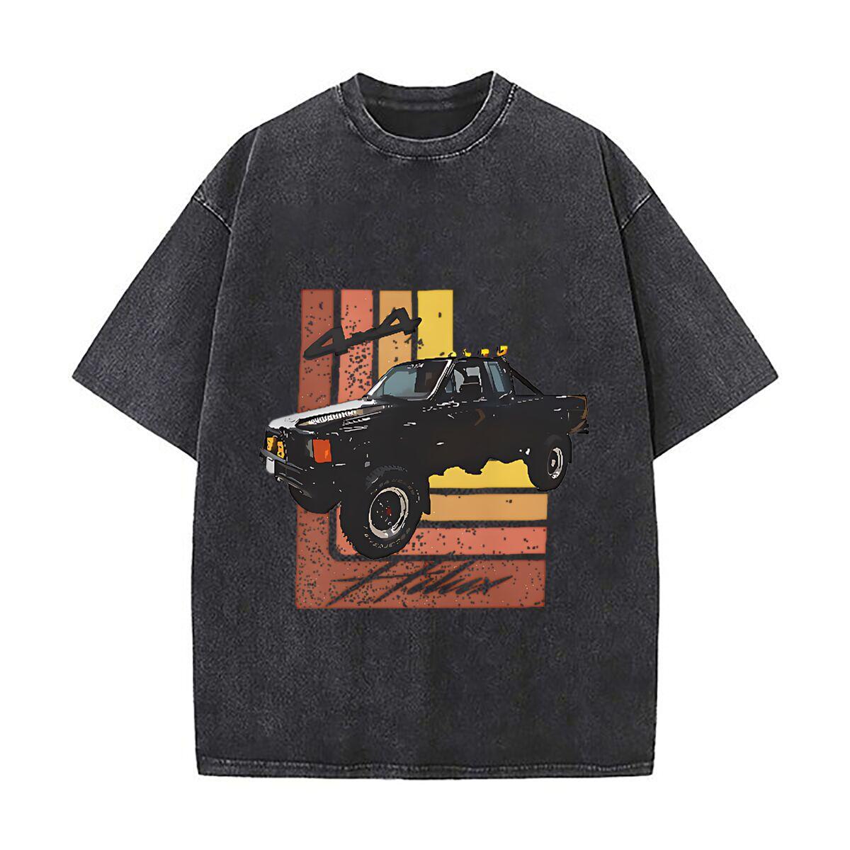 Retro Truck Vintage Vehicle  Themed Graphic Art Retro Washed Distressed T Shirt Men Summer Casual Short Sleeve S