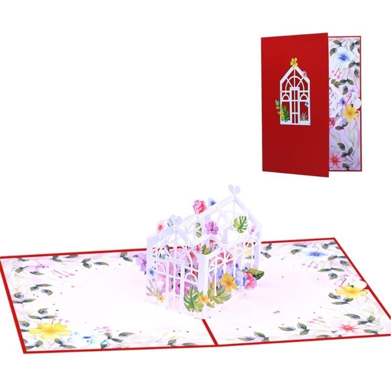 Unique 3D Popup Celebration Card Elegant 3D Popup Greeting Card for Festival Flower House Congratulation Card