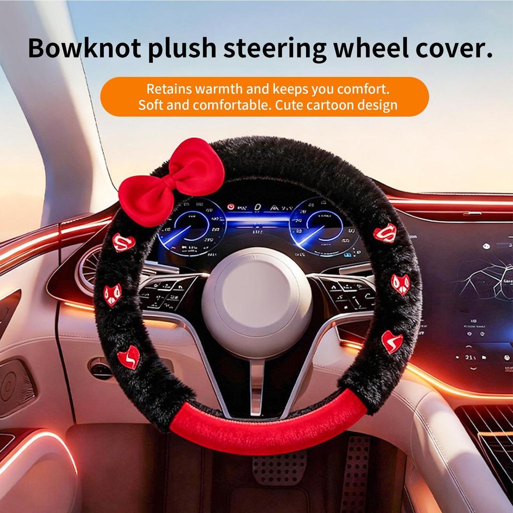 Auto Lenkradabdeckung Plüsch Niedliche Schleife Automobil Innenzubehör Plüsch Lenkradschutz Abdeckung Für Anhänger LKW