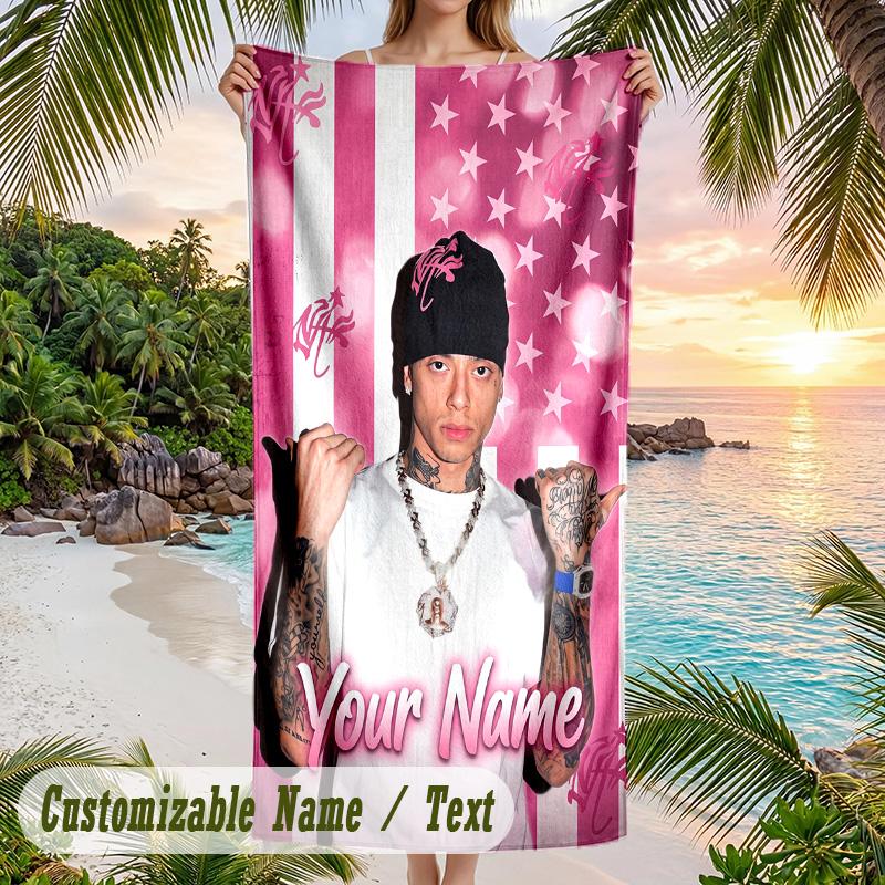 Central Cee Beach Towel, Personalized Custom Name Text, Quick Dry Large Absorbent Towel For Beach Pool