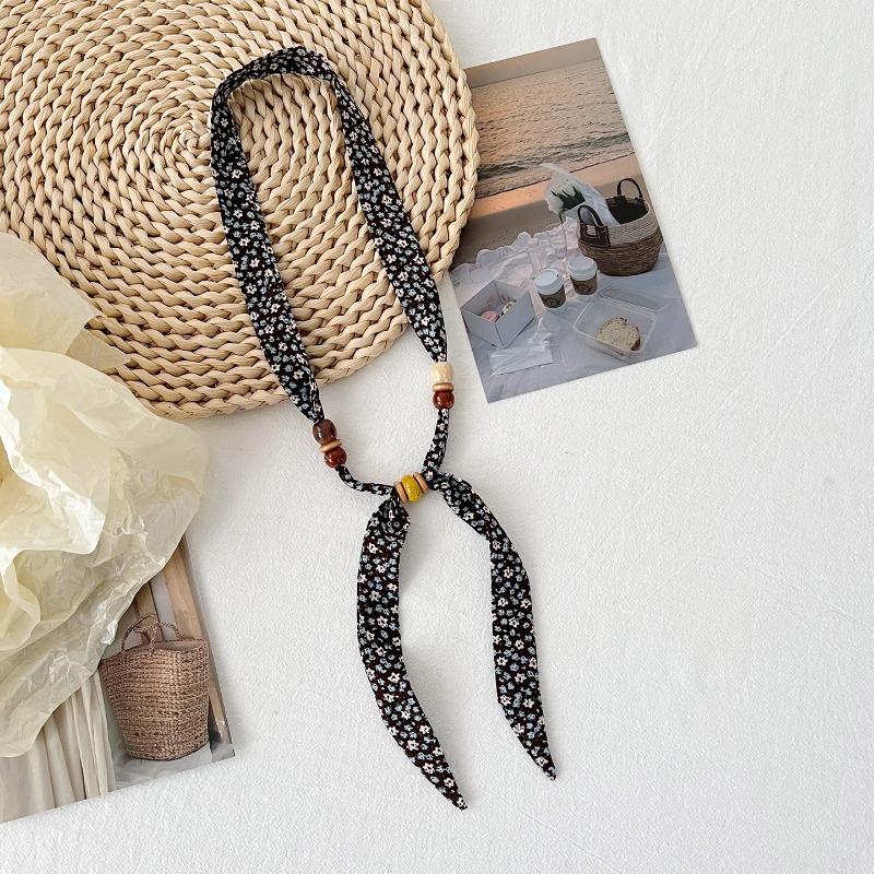 Korean Style Leopard Print Beaded Long Narrow Scarf For Women Summer
