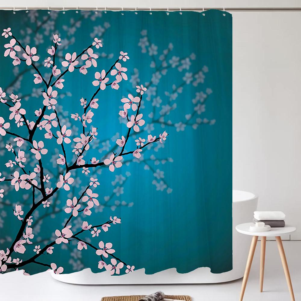 Japanese-Style Flowers Plum Blossom Shower Curtains Bathroom Curtain Frabic Waterproof Polyester Bath Curtain With Hooks