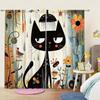 2-Panels Distinctive Black Cat Illustration Semi Blackout Curtain - Suitable for Artistic Home Decorative Curtains