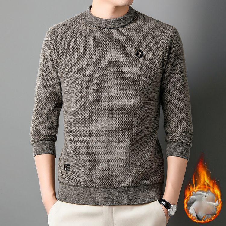 

Мужской толстый теплый свитер, осень-зима, повседневный свитер с круглым вырезом, пуловеры, топы, однотонный плюшевый утепленный свитер, мужская одежда S дубильная кора