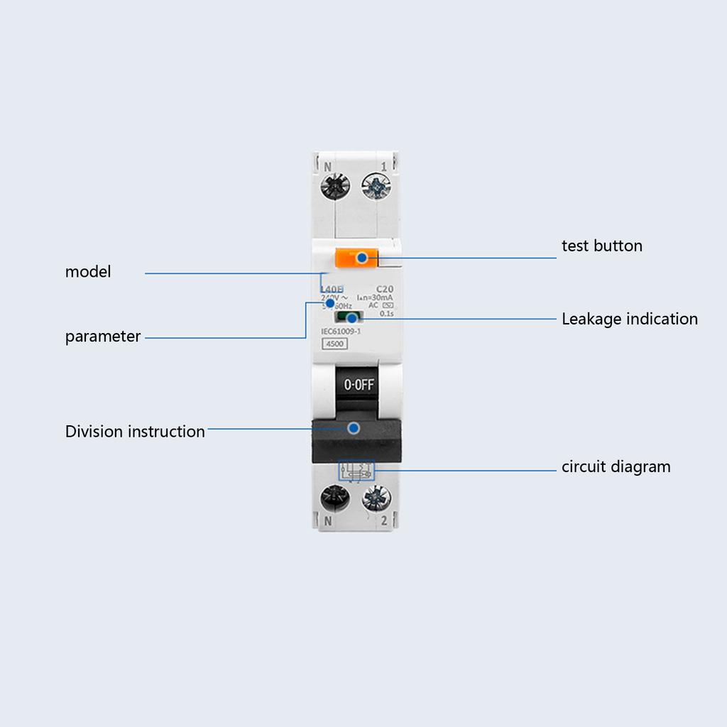 Sturdy Plastic 32Amp RCBO Safety Switches Accessory Convenient for Earth Leakage 1P+N 30mA 6kA B32 Curved B Use